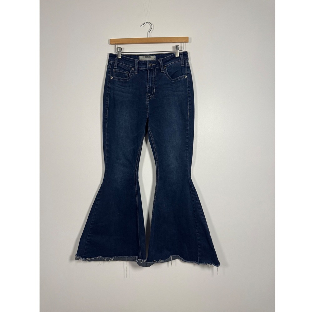 Western Rock & Roll Denim Womens 27 Bell Bottom Jeans‎ Dark Wash Raw Hem Flare